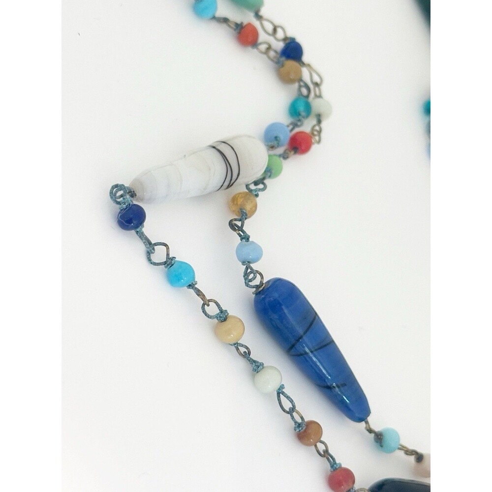Vintage Czech Bohemian Glass Bead Necklace 52" Opera Length Torpedo bead art - Picture 4 of 5